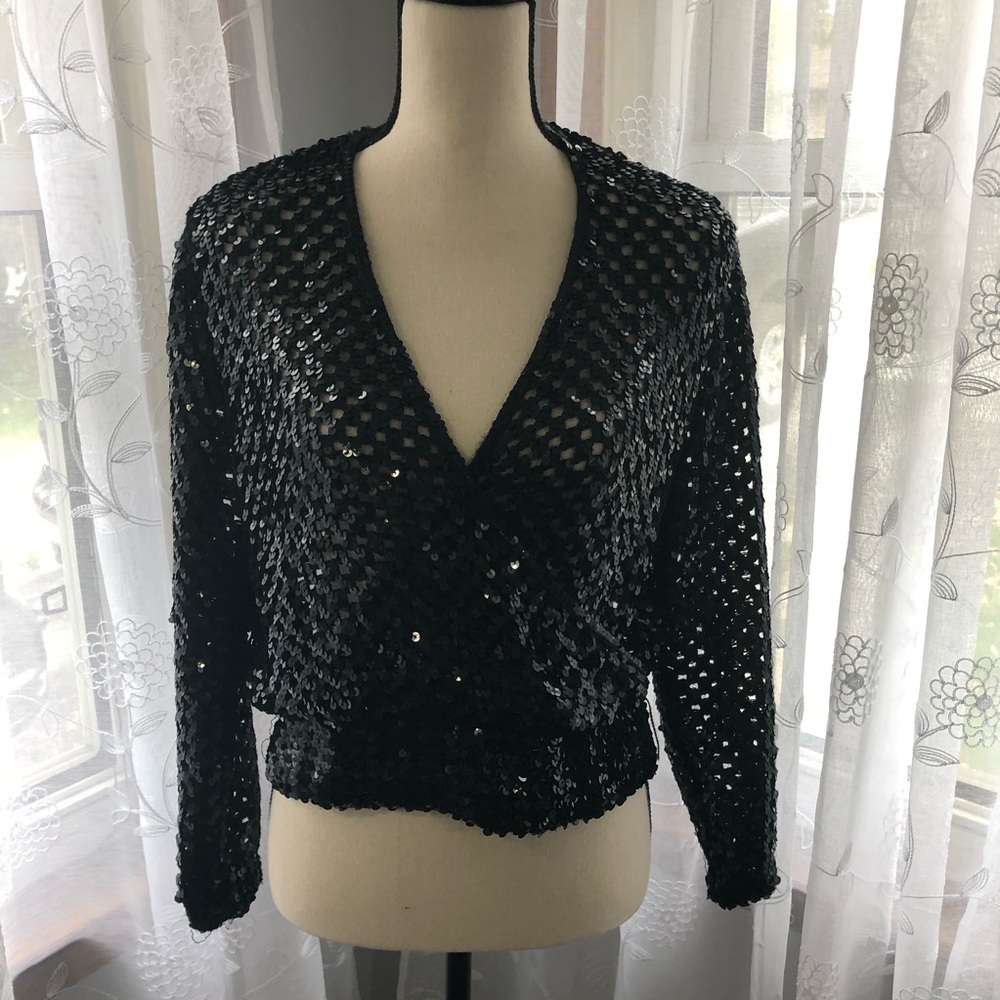 Sarti Milano  black sequin sweater/top SZ L VTG
